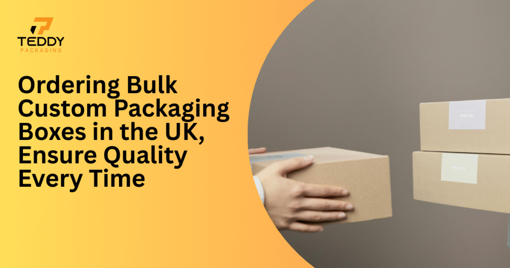 Bulk custom packaging boxes being prepared and inspected in the UK to ensure consistent quality and safe delivery