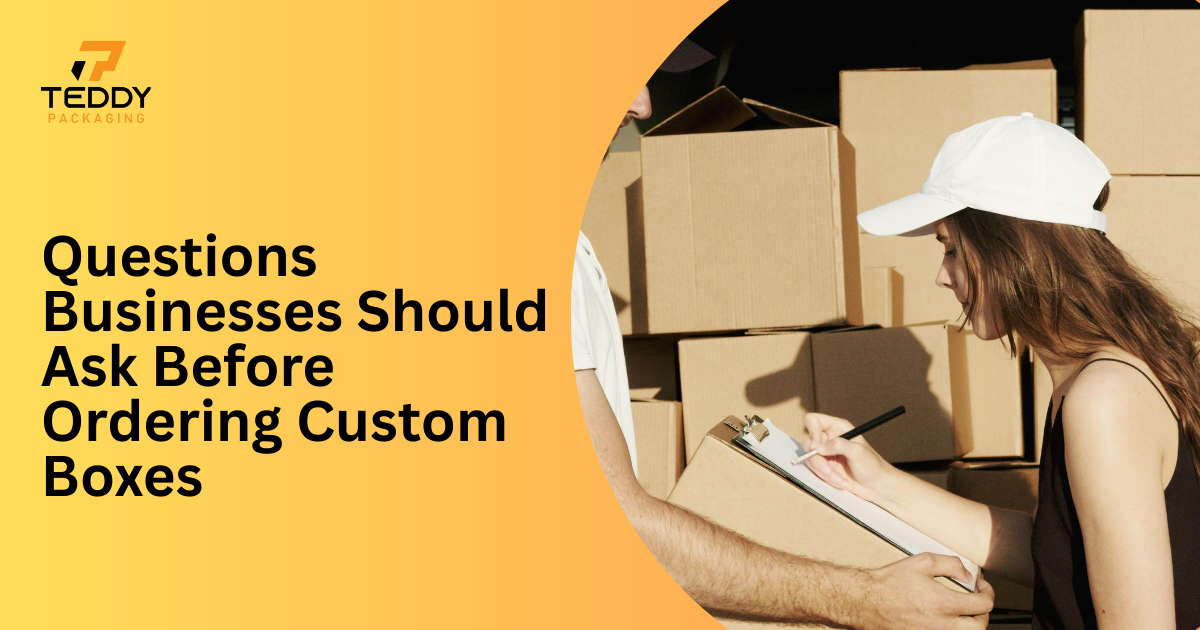 Custom packaging boxes being reviewed before ordering for business use